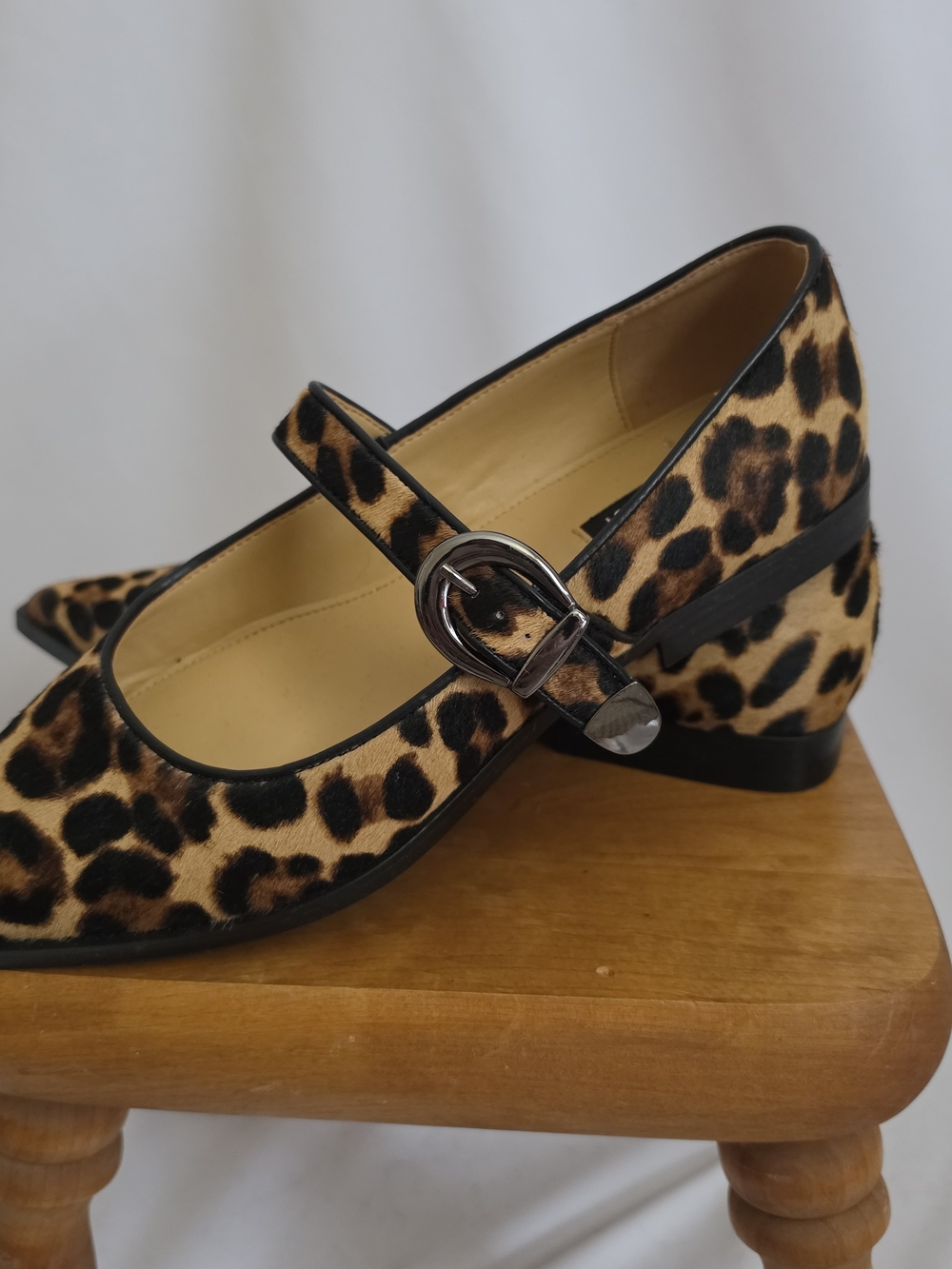 Nine West Leopard Print Pointed Mary Jane Flats - Brown/Black - Picture 2 of 3